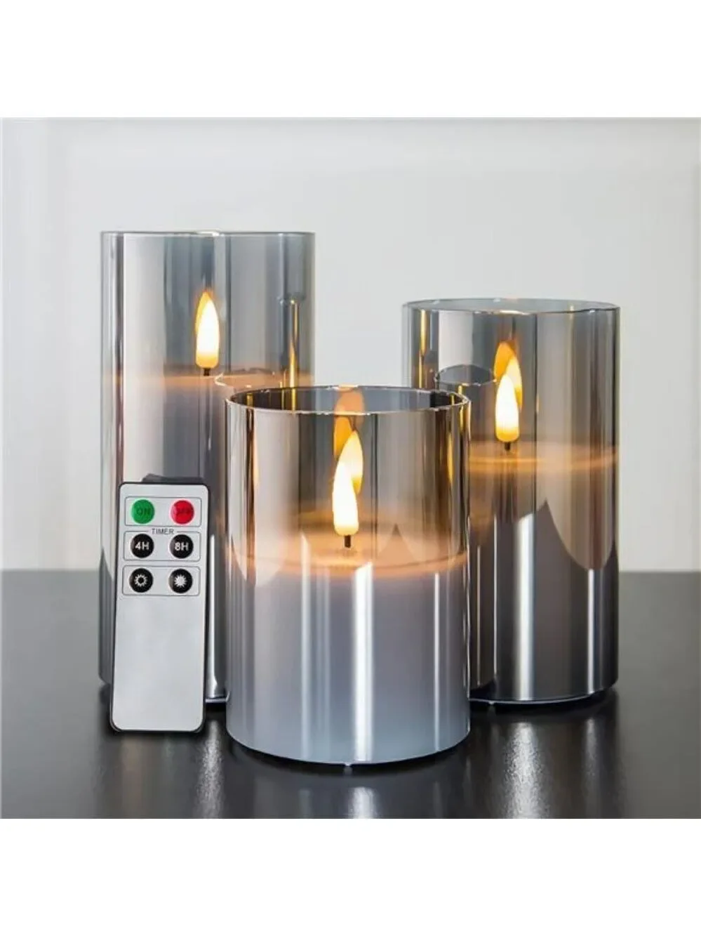 Eywamage Grey Flameless LED Candles Set Remote Pillar Battery Operated Decor